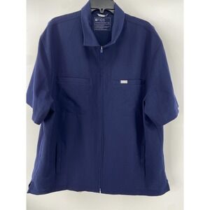 FIGS Scrub Jacket Mens 2XL Blue Carlisle Short Sleeve Full Zip Medical